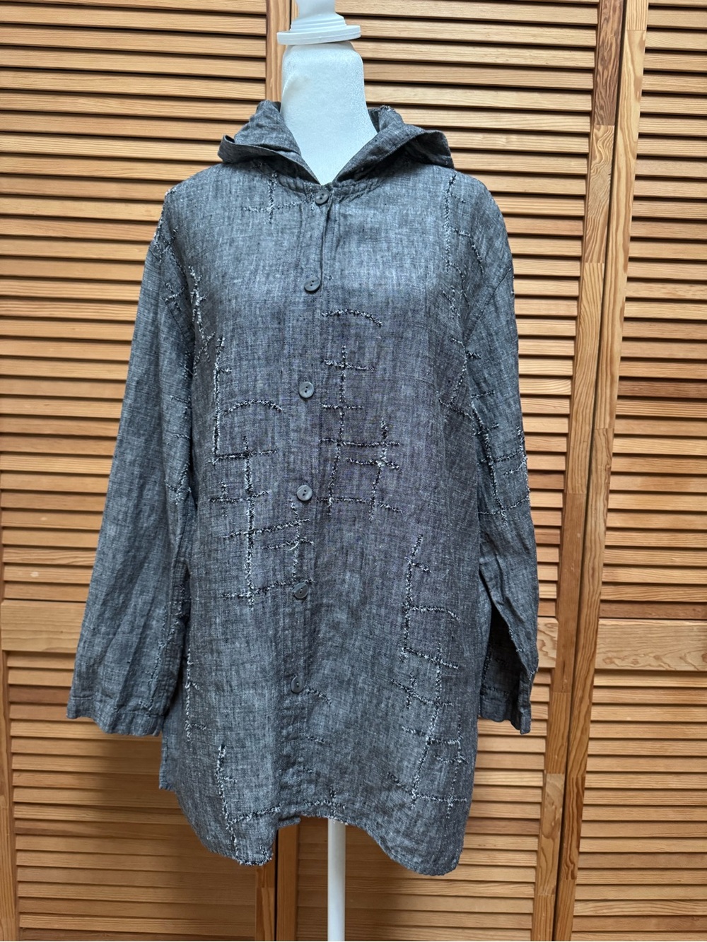 Chico's Design Vintage Grey 100% Linen Distressed Stitch Tunic Shirt Size 2